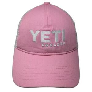 YETI Trucker Hat Pink White Snapback OS Embroidered Coolers Logo Adjustable